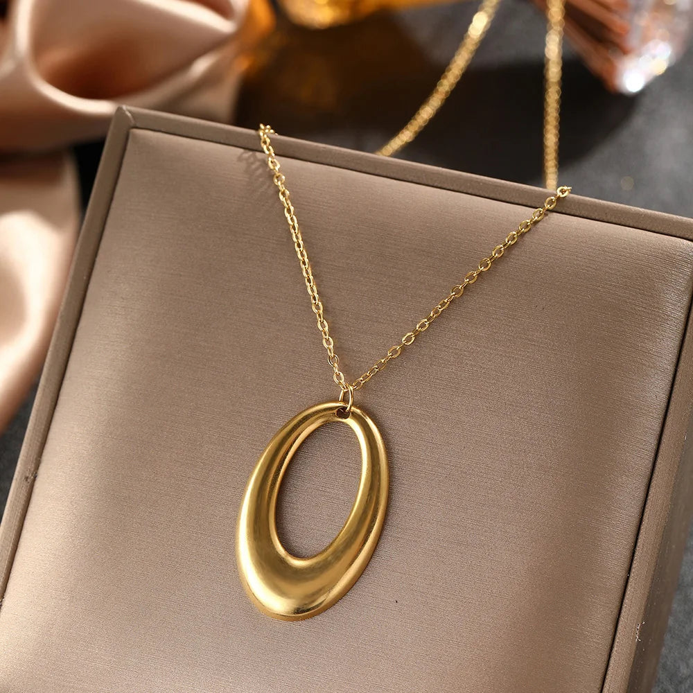 DOTIFI Collar de Acero Inoxidable con Colgante Geométrico de Círculo en Arco Hueco Delicado, Collar Largo Minimalista de Moda para Mujer