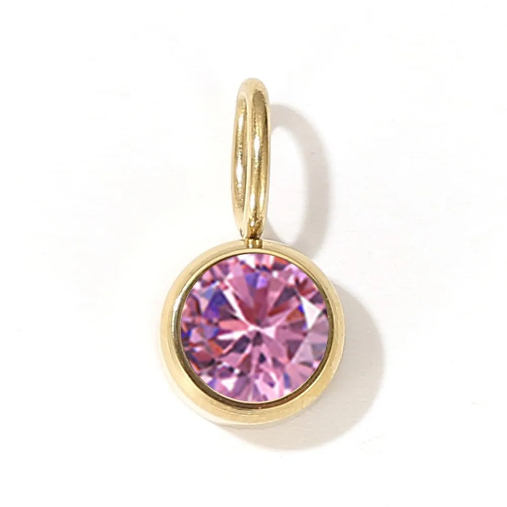 Zirconia Birthstone Pendant 12 Months Color Stone DIY Accessories for Necklace Stainless Steel Jewelry Birthday Gift Wholesale