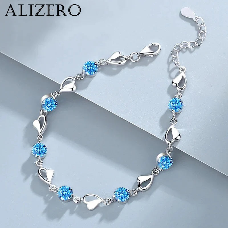 925 Sterling Silber Herzförmiges Armband für Damen Retro Koreanisch Vielseitig Blau Kristall Charm Armbänder Original Partyschmuck