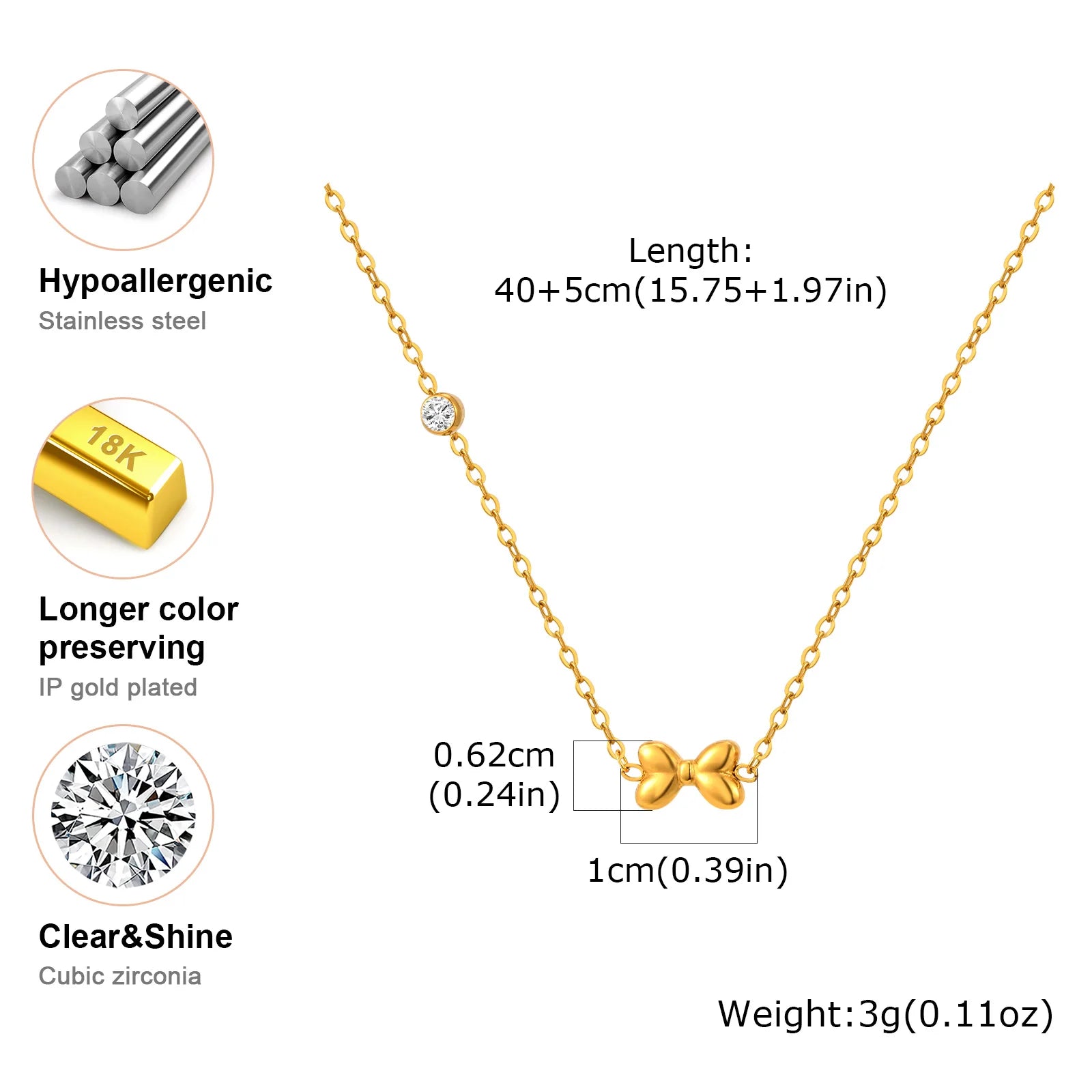 Charms Bow Necklace For Women, Bowknot Chain Choker Necklace, Stainless Steel Thin Link Exquisite Party Jewelry
