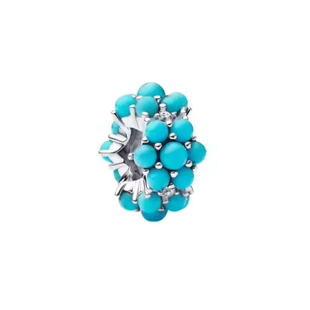 Europäische Sommer Blaue Serie Schildkrötenblumen-Anhänger Passend für S925 Europäisches 925 Sterling Silber Armband Armreifen Halskette