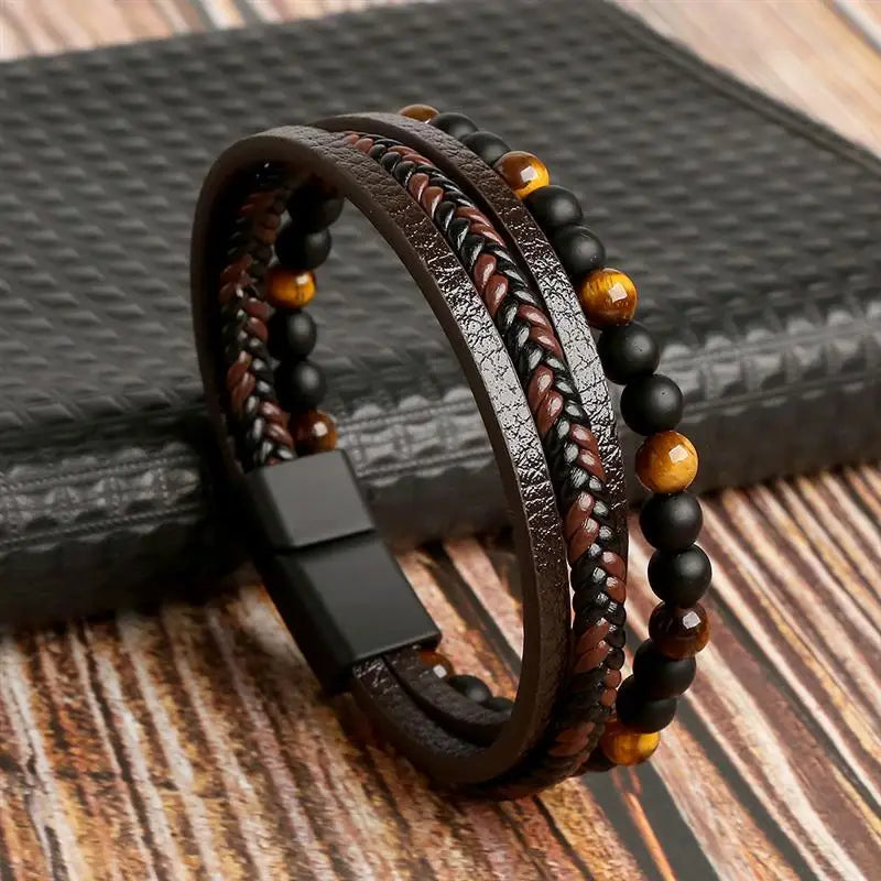 Klassisches Herren Lederarmband Neuer Stil Handgewebt Mehrschichtige Kombination Accessoire Mode Herrenschmuck Großhandel Dropshipping