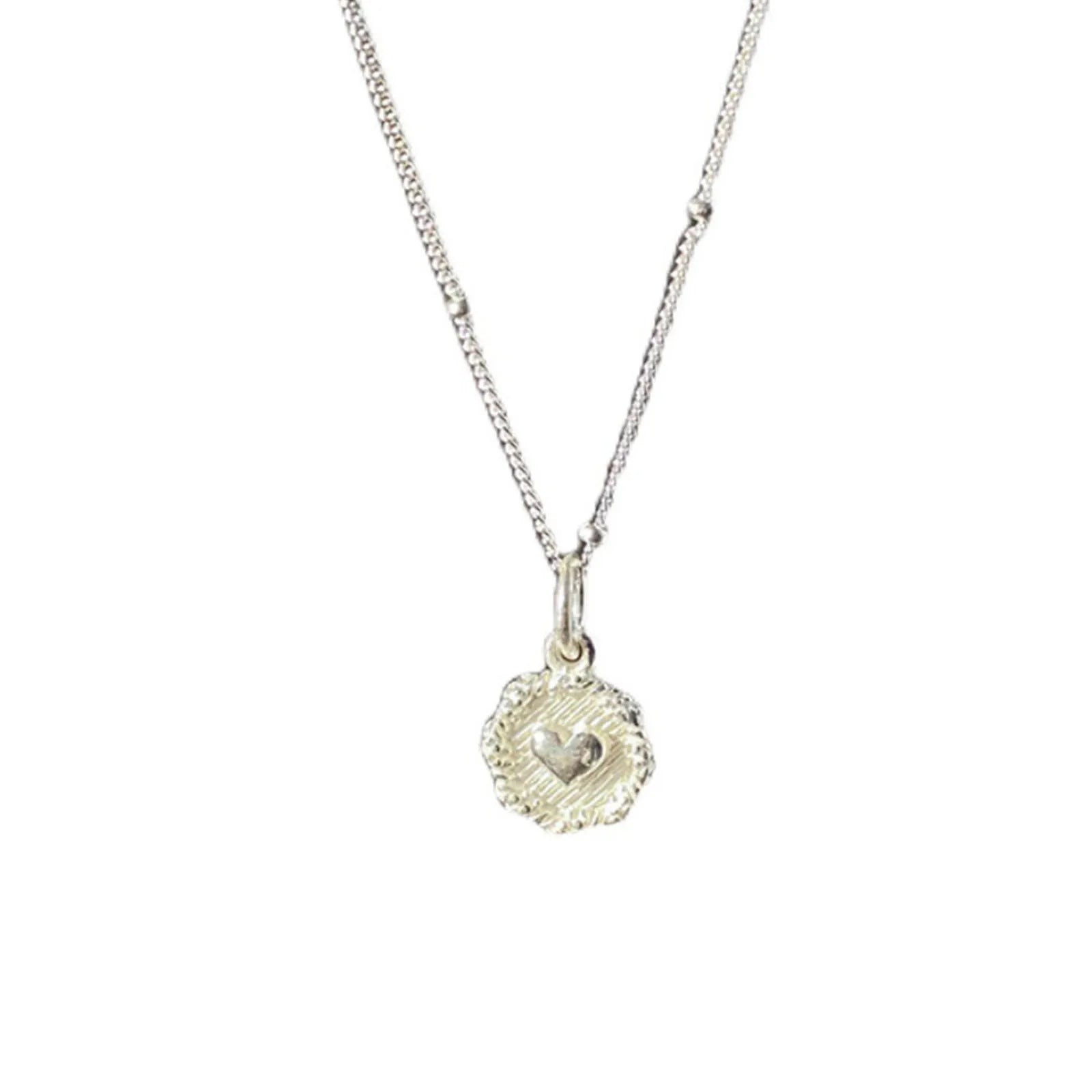 Collar de mujer con colgante de corazón texturizado en plata de ley 925, diseño estereoscópico, joya de doble cara, regalo al por mayor