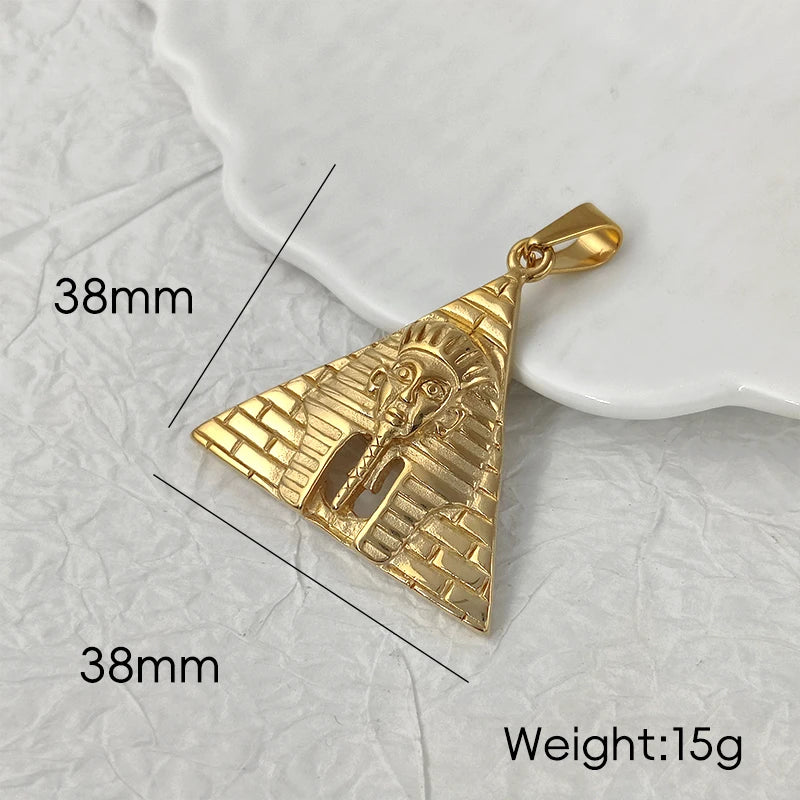 Joyería de moda, chapado en oro PVD, dije de pirámide egipcia, colgante de faraón de Egipto de acero inoxidable para collar de mujer y hombre