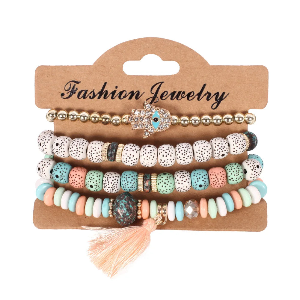 Böhmisches handgefertigtes Perlenarmband-Set für Damen Sommer Bunte Perlenketten-Armreif Mädchen Boho Schmuckzubehör