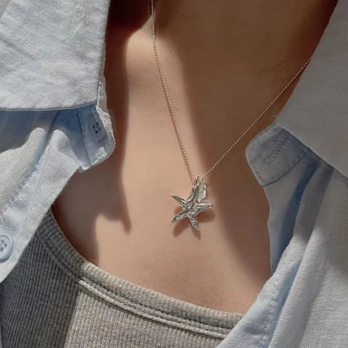 Collar de Plata de Ley 925, Bonito Colgante con Hoyuelo de Estrella de Cinco Puntas para Mujer y Niña, Regalo de Joyería, Envío Directo al por Mayor