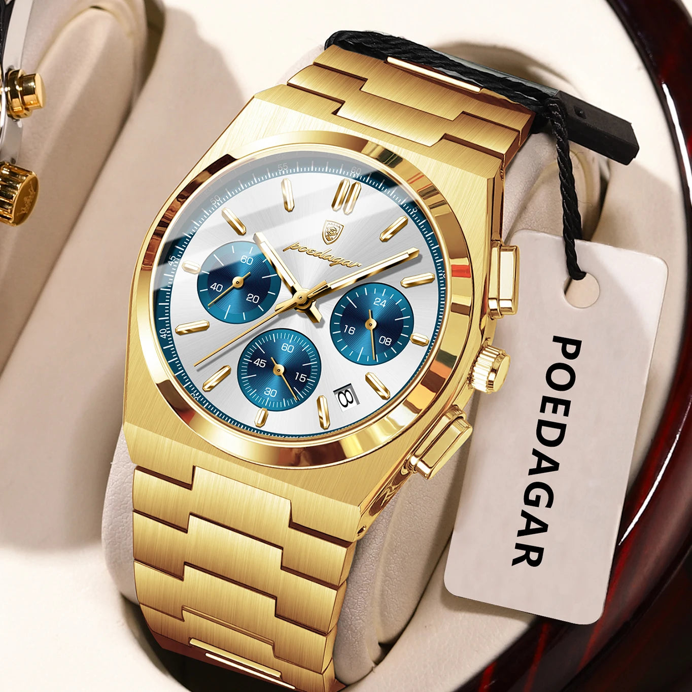 POEDAGAR Reloj de Lujo para Hombre Cronógrafo Fecha Acero Inoxidable Deporte Reloj de Pulsera para Hombre Impermeable Luminoso Moda Relojes de Cuarzo para Hombre