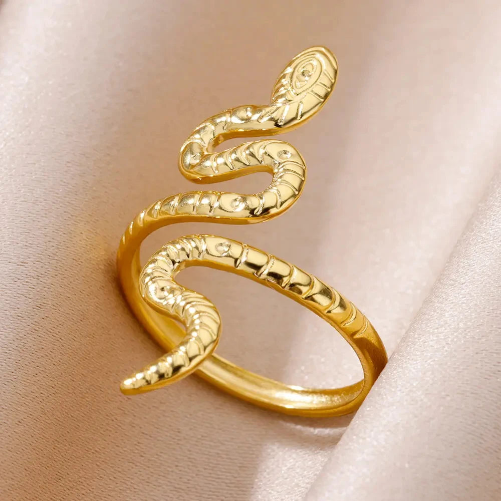 Edelstahl Schlangenringe für Damen Herren Vintage Goldfarben Offener Ring 2024 Trend Luxus Gothic Ästhetik Schmuck anillos mujer