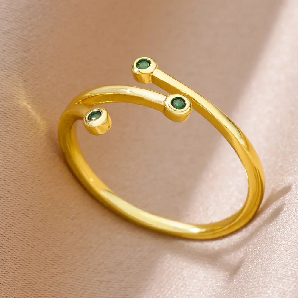 Winzige grüne Zirkon-Rundringe für Frauen, geometrischer Edelstahlring, luxuriöser Hochzeits-Weihnachtsschmuck, Geschenk, kostenloser Versand
