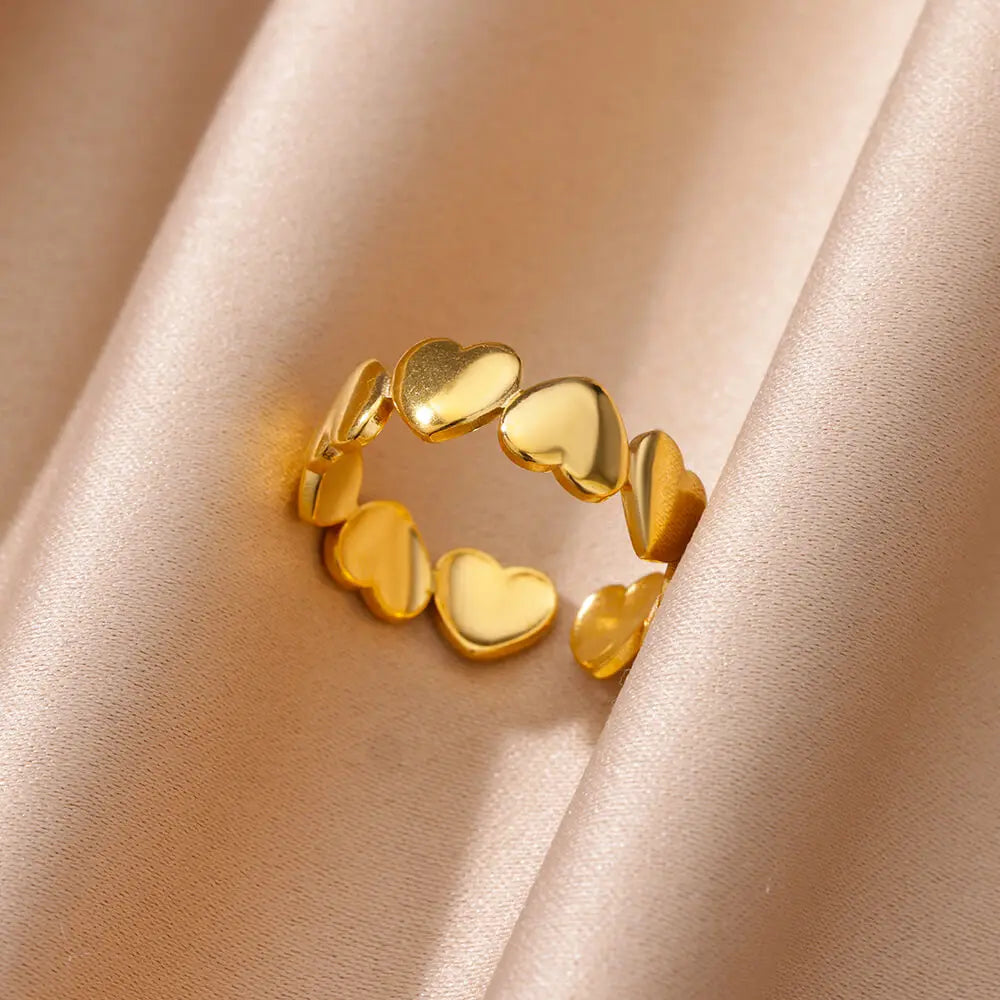 Herzringe für Damen, goldfarben, Edelstahl, offener Herzring, Hochzeit, ästhetisches Accessoire, Party-Schmuck, Geschenk für die beste Freundin, Anillos