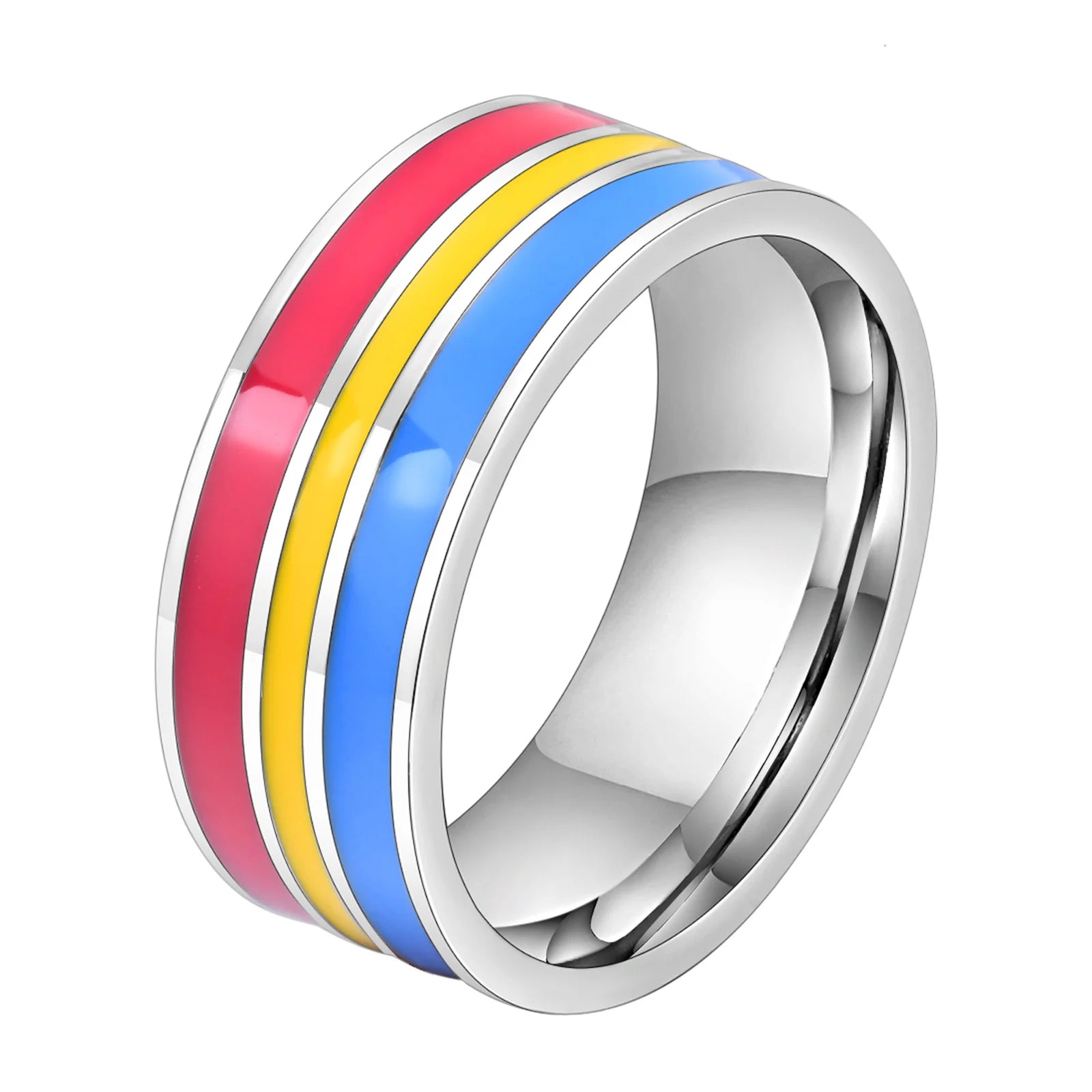 Anillo de acero inoxidable lesbiana LGBT para mujeres, parejas, anillos de compromiso con bandera de rayas de promesa de amor del orgullo