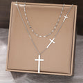 DOTIFI Stainless Steel Necklaces Cross Pendant Choker Double Stacked Wear Light Luxury Fine Necklace For Women Jewelry
