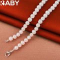 URBABY 925 Sterling Silver 40-50cm White&Pink&Purple Pearl Necklace For Women Charm Trend Birthday Gifts Fashion Party