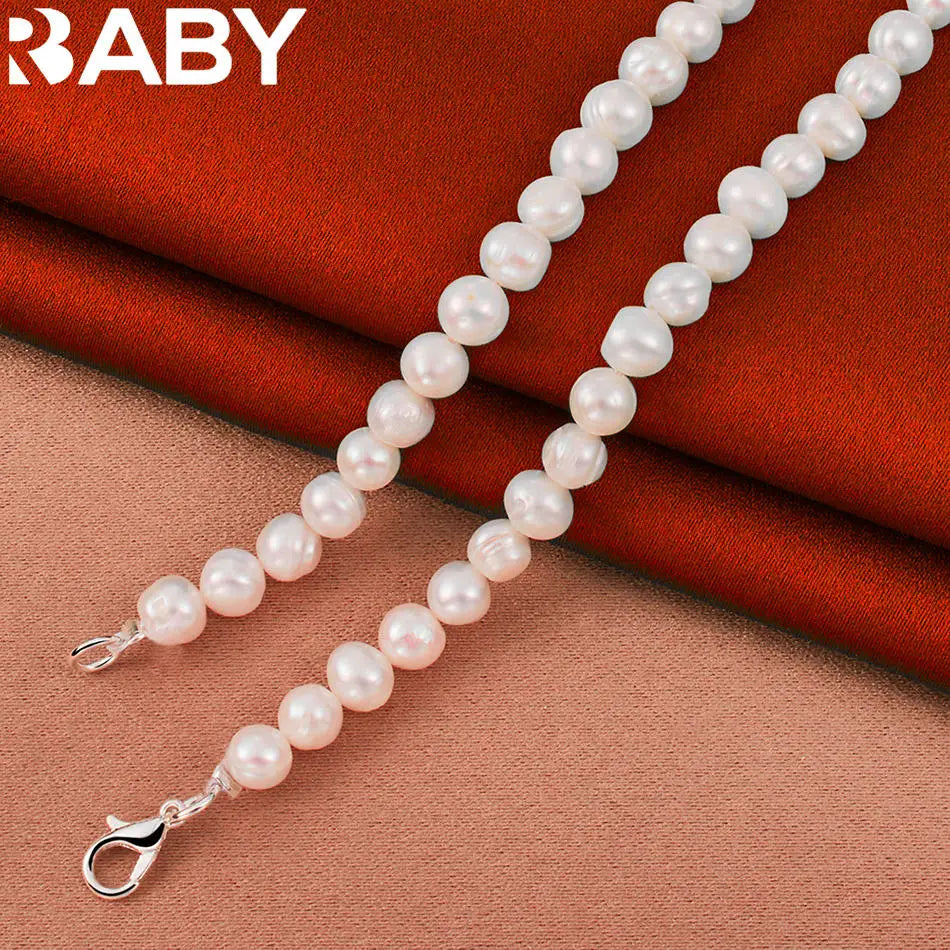URBABY 925 Sterling Silver 40-50cm White&Pink&Purple Pearl Necklace For Women Charm Trend Birthday Gifts Fashion Party