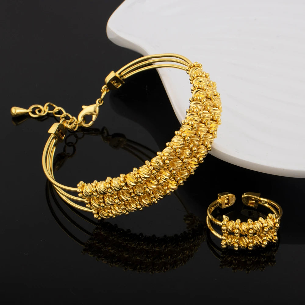 Dubai Damen Goldfarbene Armreifen 18k Goldfarbener Twist Armreif Ring Hochzeit Geburtstag Geschenk Goldfarbener Feinschmuck Geschenke Verblassen Nicht