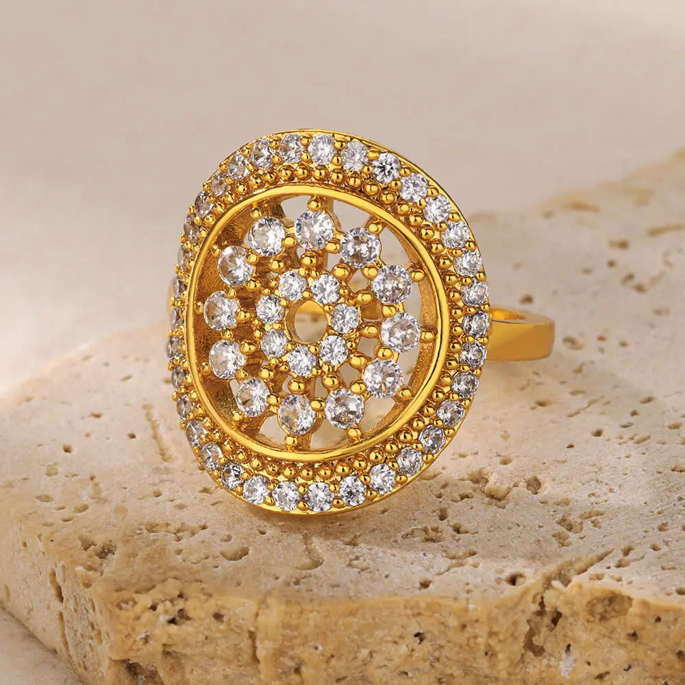 Goldfarbene Edelstahl Geometrische Ringe für Frauen Zirkon Herz Sonne Mond Offener Ring Mode Ästhetischer Schmuck Hochzeitsgeschenk