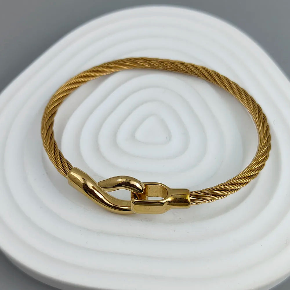 Neuer Drahtseil-Knopfhaken, vergoldetes Edelstahlarmband 18K, hochwertiges wasserdichtes Paararmband, Ehefraugeschenk