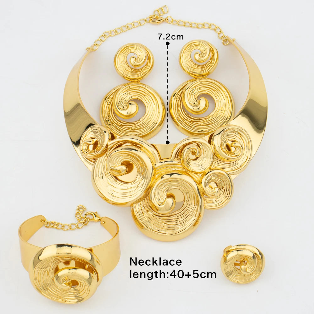 Dubai Großer Schmuckset für Frauen, Hochzeit Braut Halskette, vergoldet, mit Ohrringen, Armband und Ring, für Partygeschenk