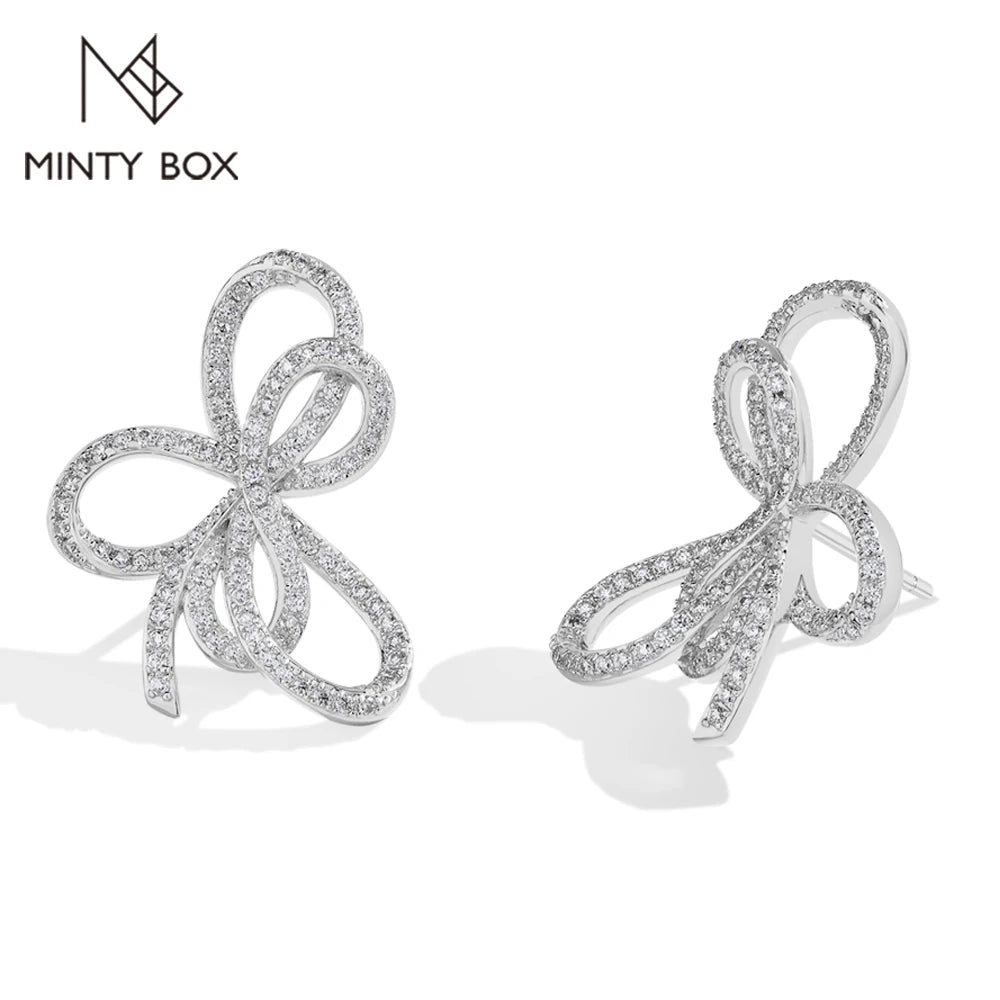 MINTYBOX Schleifen-Moissanit-Ohrstecker für Damen aus S925 Sterlingsilber, im Labor gezüchteter Diamantohrring, luxuriöses Verlobungsschmuckgeschenk
