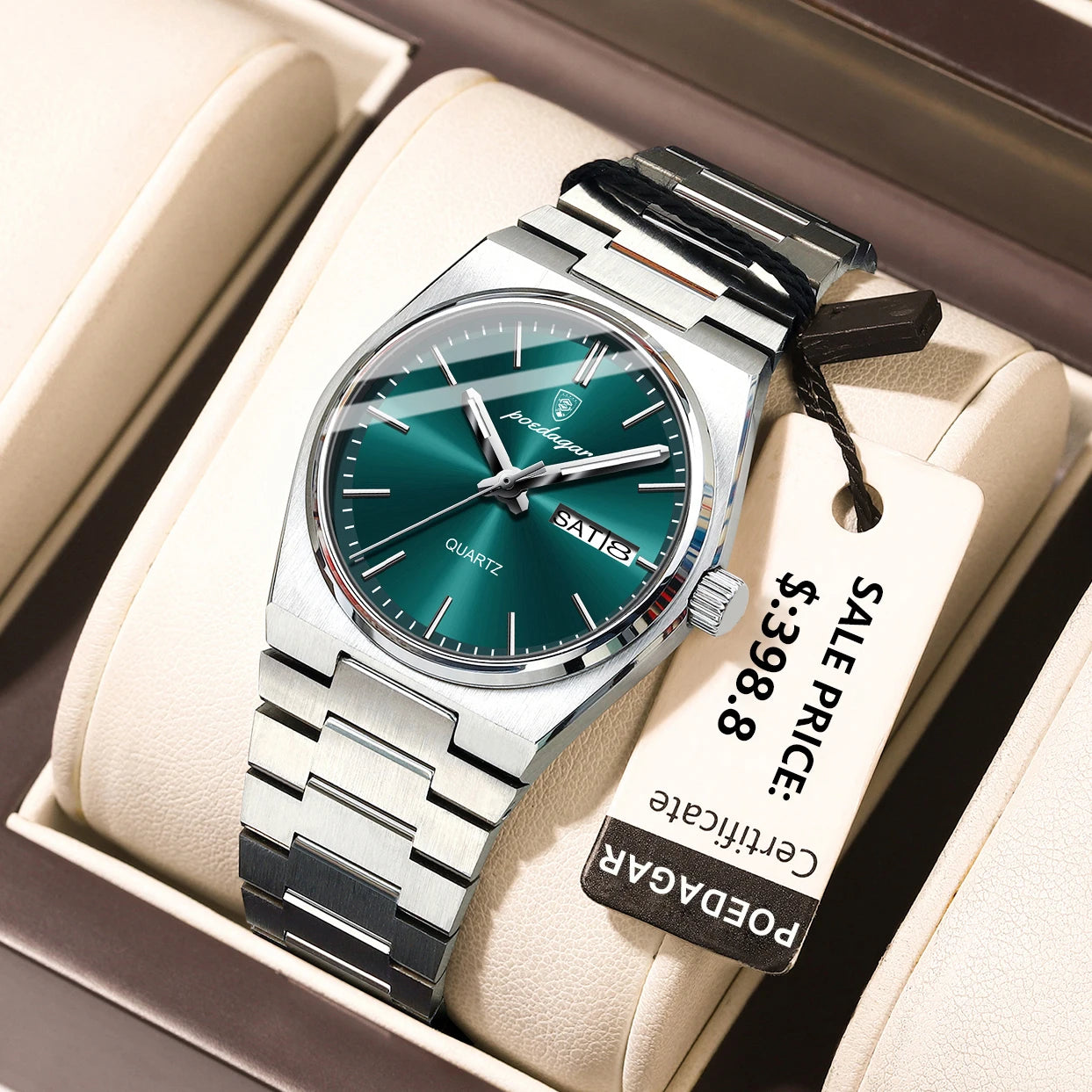 POEDAGAR Reloj de lujo para mujer, impermeable, luminoso, a la moda, de cuarzo, para señora, con fecha, día de la semana, de acero inoxidable, Reloj