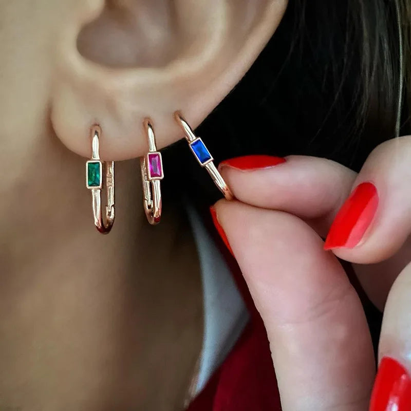 1 Paar Damen Bunte Zirkon Quadratische Ohrclips Geometrische U-förmige Creolen Tägliches Party-Pairing mit Schmuck