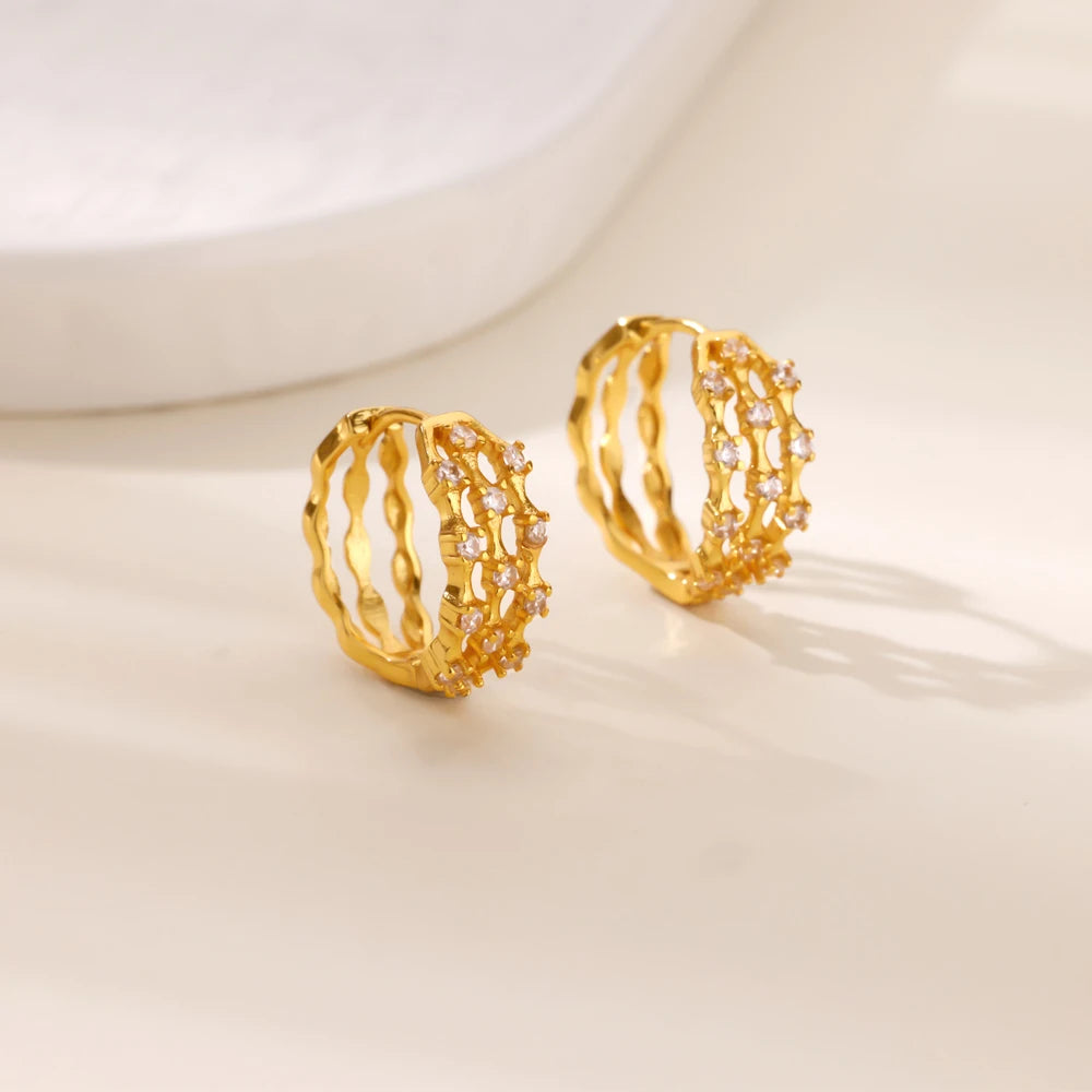 Creolen aus Zirkonia für Damen, Luxuriöse Kristall-Zirkon-Ohrringe in Goldfarben, aus Edelstahl, Schmuck, Hochzeitsfeier-Geschenk