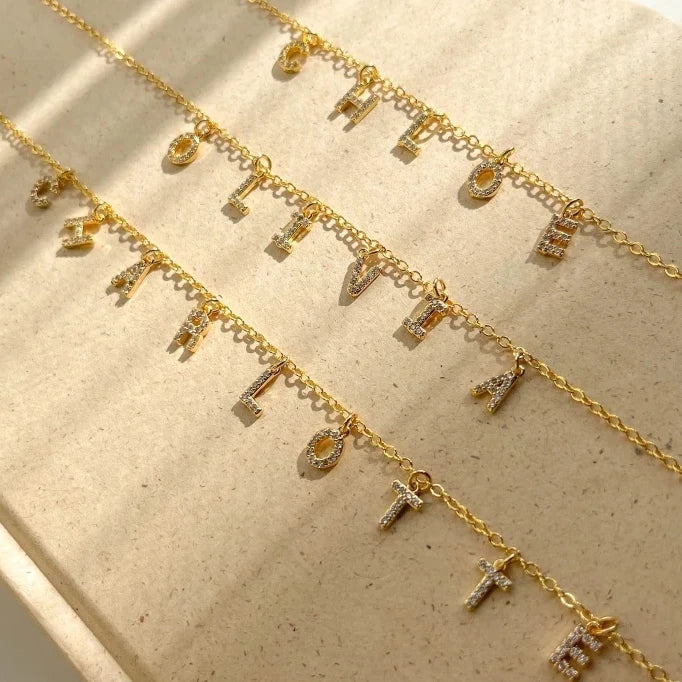 SUNIBI Customized  Name Necklace Personalized Zircon Letter Stainless Steel Choker Necklace Pendant Nameplate Gift Dropshipping