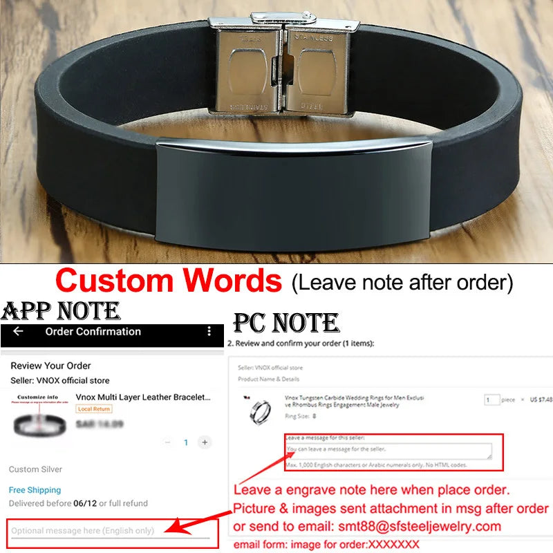 Vnox 16mm Vatertagsgeschenk Armband, schwarzes Kautschuk-Silikon-Armband mit personalisiertem „TO MY DAD“ Edelstahl-Bar, lässiges Armband für Herren