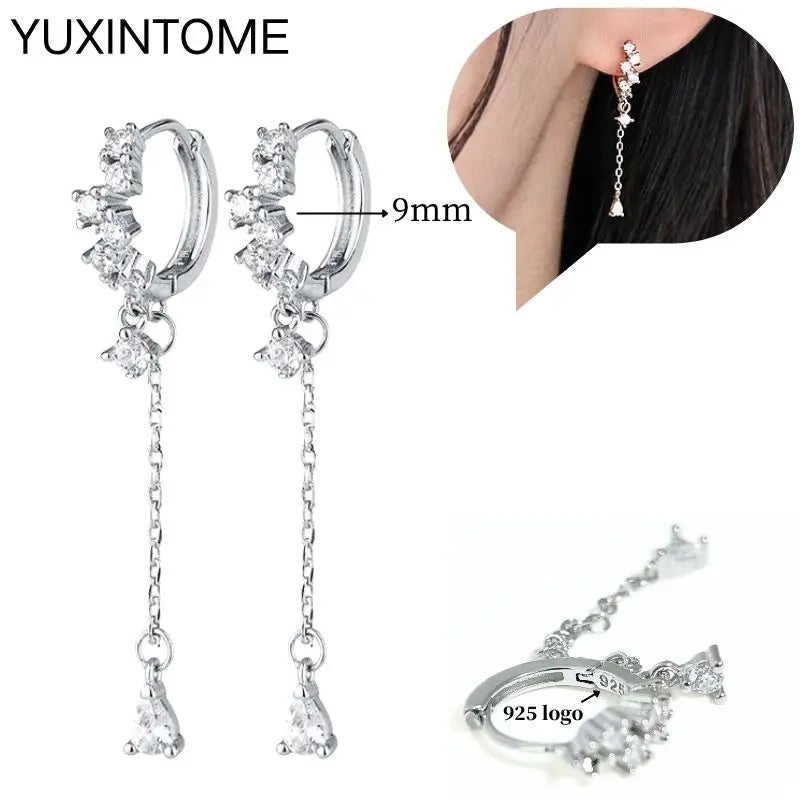 925 Sterling Silber Ohrnadel Mode Creolen Weiße Kristall Luxus Damen Silberohrringe Hochzeit Damenschmuck Geschenk