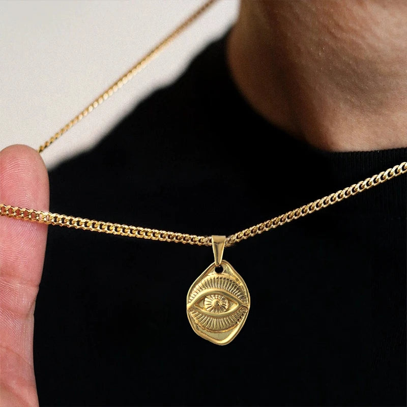 Collar de ojos malvados de Hip Hop - Joyería con colgante de ojo del diablo para hombres y mujeres | Regalo religioso de acero inoxidable chapado en oro