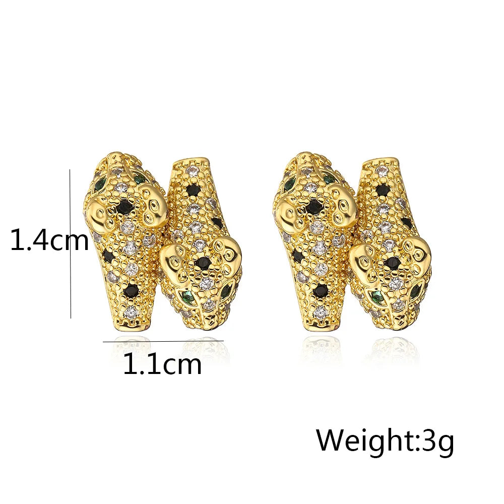 NEWBUY 2024 Neue Mode Goldfarbe Edelstahl Hochzeitsschmuck Luxus AAA Zirkonia Leopard Ohrringe Für Elegante Frauen Geschenk