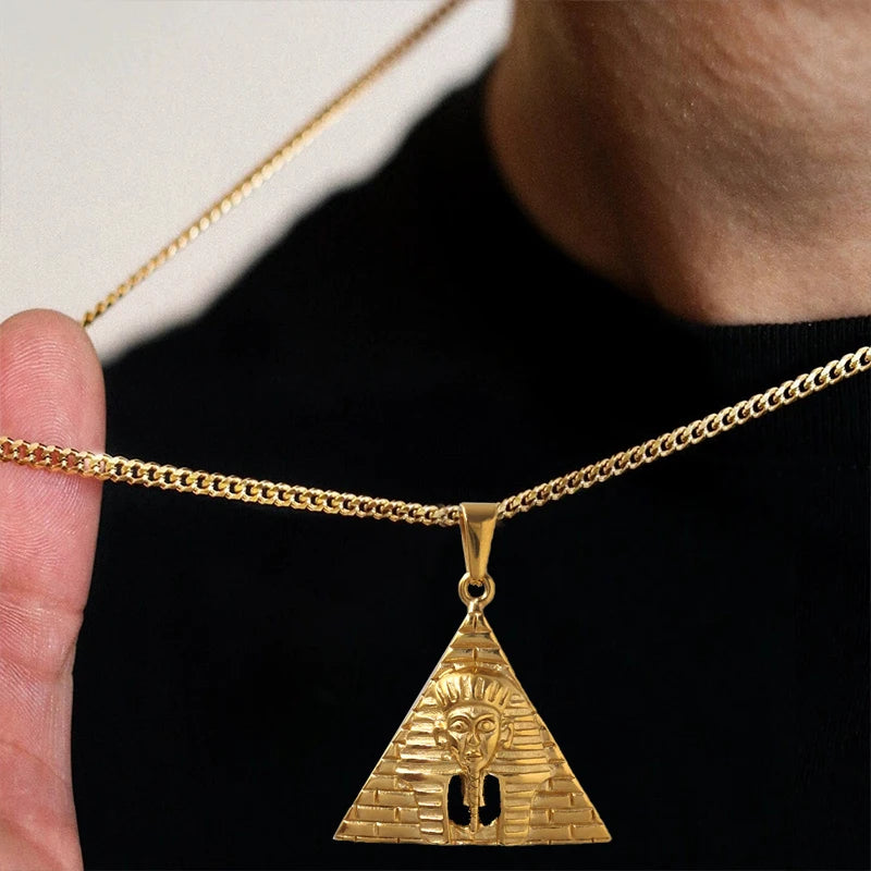 Joyería de moda, chapado en oro PVD, dije de pirámide egipcia, colgante de faraón de Egipto de acero inoxidable para collar de mujer y hombre