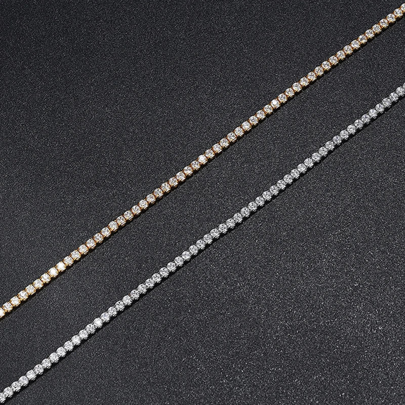 Collar de tenis NeeTim de 2 mm D color, todo de moissanita para mujer, cadena gargantilla ajustable de plata de ley 925 con joyas chapadas en oro