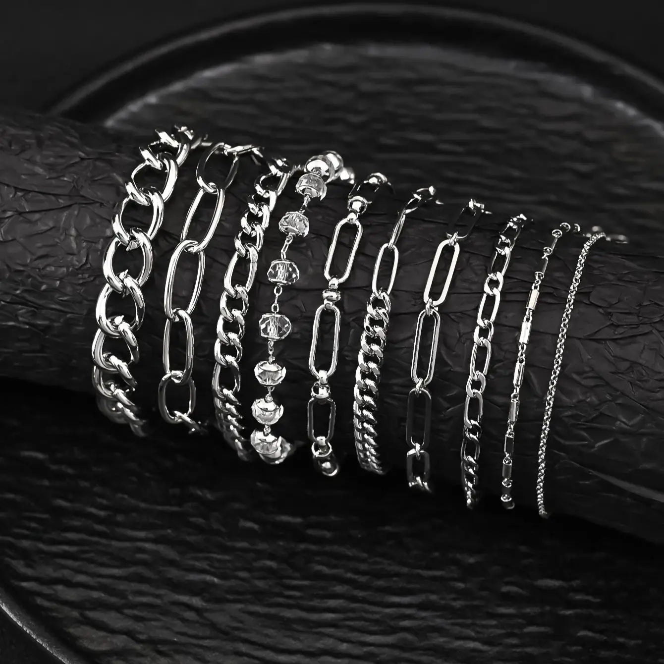 10 Stück Edelstahl Cuban Chain Armband für Herren Damen Figaro Vintage Metall Wikinger Kpop Pulseras Emo Cute Luxus Schmuck Geschenk