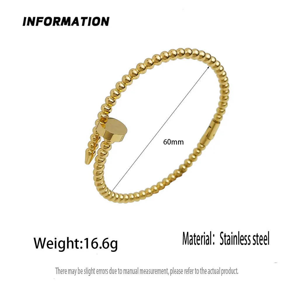 Schlichtes Armband aus rundem Perlen-Nagel, vergoldeter Edelstahl, Damenarmband, wasserdichtes und rostfreies Armband, von Paaren getragen