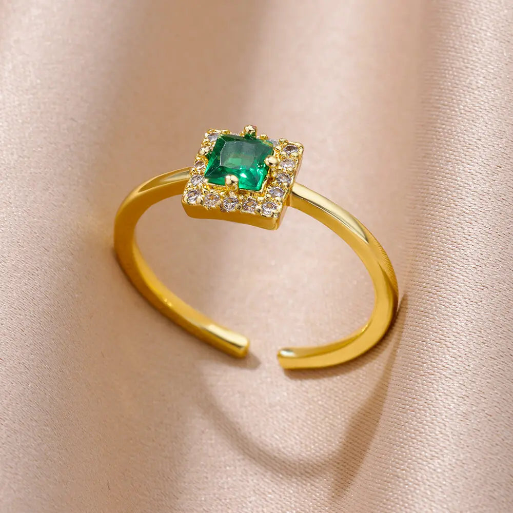 Winzige grüne Zirkon-Rundringe für Frauen, geometrischer Edelstahlring, luxuriöser Hochzeits-Weihnachtsschmuck, Geschenk, kostenloser Versand