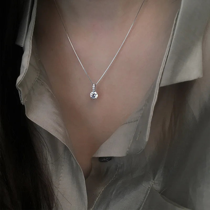 925 Plata de ley Gargantilla Cadena con Colgantes de Circonitas Redondas Collares Joyería para Mujer Exquisitos Dijes Elegantes Accesorios