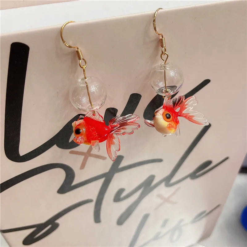 Kreativer Goldfisch Ohrring Einzigartiger transparenter Goldfisch Anhänger Ohrring Süße Koi-Fisch Ohrhänger Personalisierter Schmuck Großhandel
