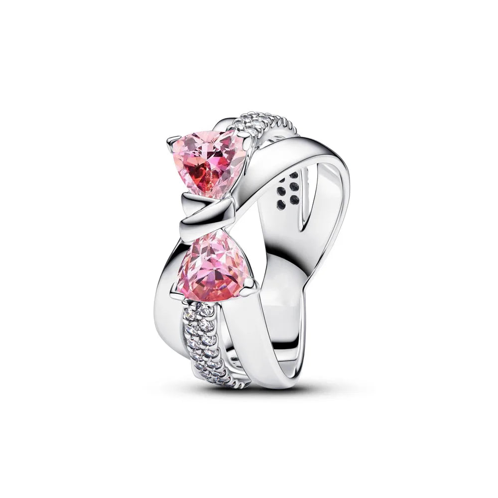 925er Silber Herz-Stein-Ring Neu Heiß Verkaufend Rosa Weiße Ringe Geeignet für jeden Anlass Passendes DIY Geburtstagsgeschenk