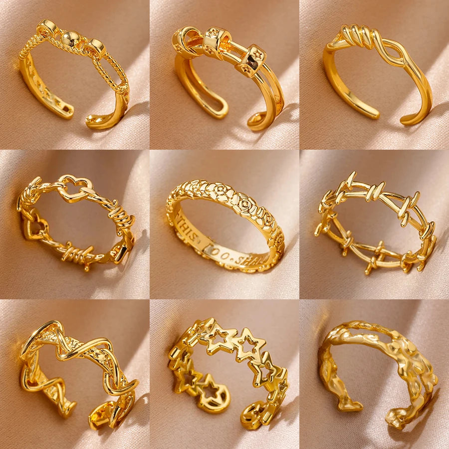 Edelstahl Rose Blume Ringe für Frauen Vintage Hohl Herz Fingerring Ästhetischer Schmuck Geschenke anillos mujer