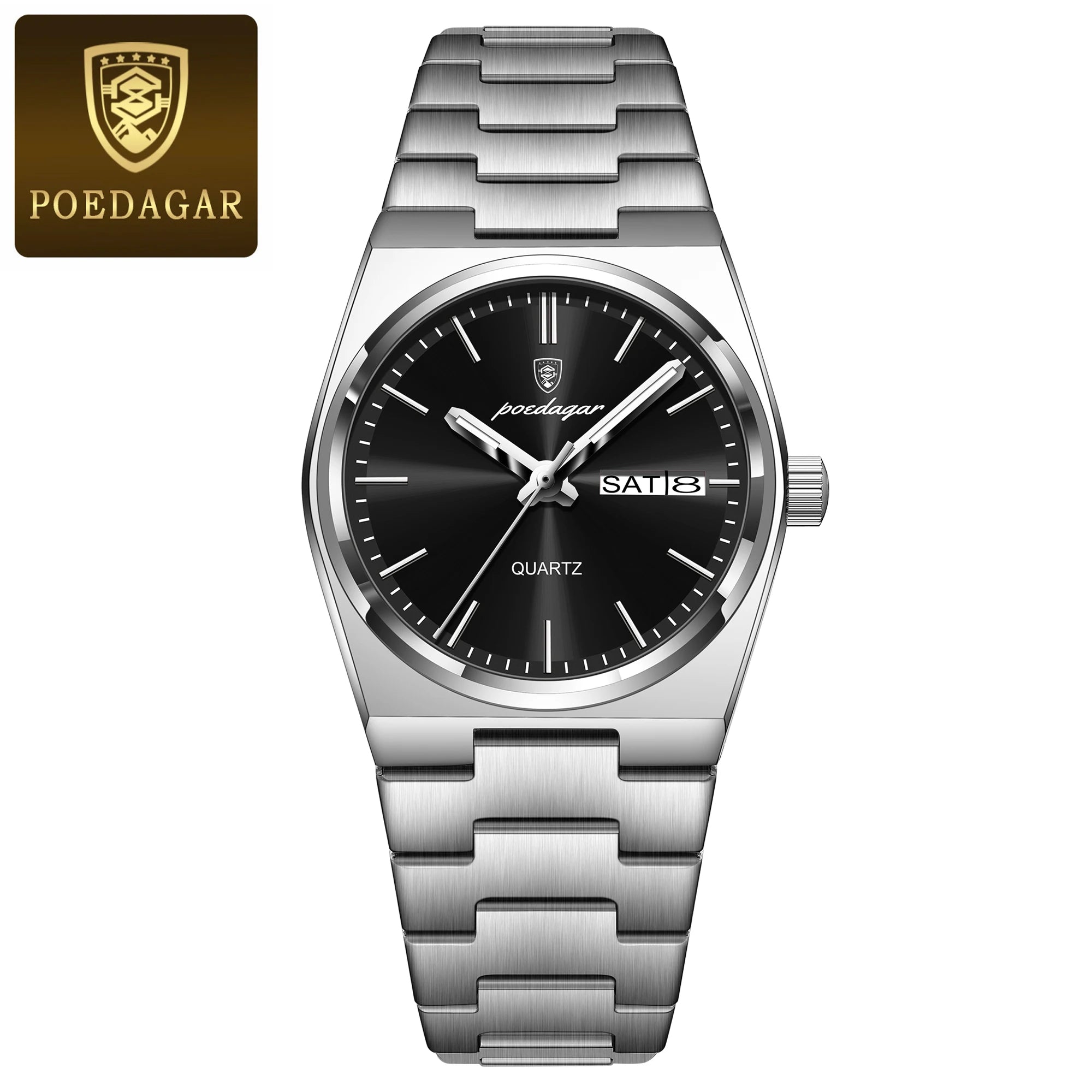 POEDAGAR Reloj de lujo para mujer, impermeable, luminoso, a la moda, de cuarzo, para señora, con fecha, día de la semana, de acero inoxidable, Reloj