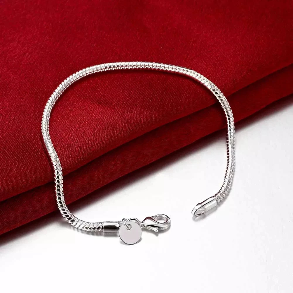 40-60cm 925er Sterling Silber massiv 3MM Kette Schlangen-Halskette Armband Modeschmuck Für Damen Herren Sets Charm Hochzeit