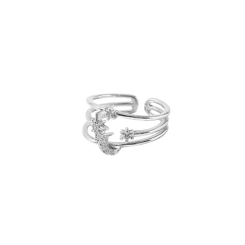 925er Sterling Silber Stern Kristall Ring für Frauen Mädchen Persönlichkeit Einfach Verstellbar Exquisiter Schmuck Dropshipping Geschenk