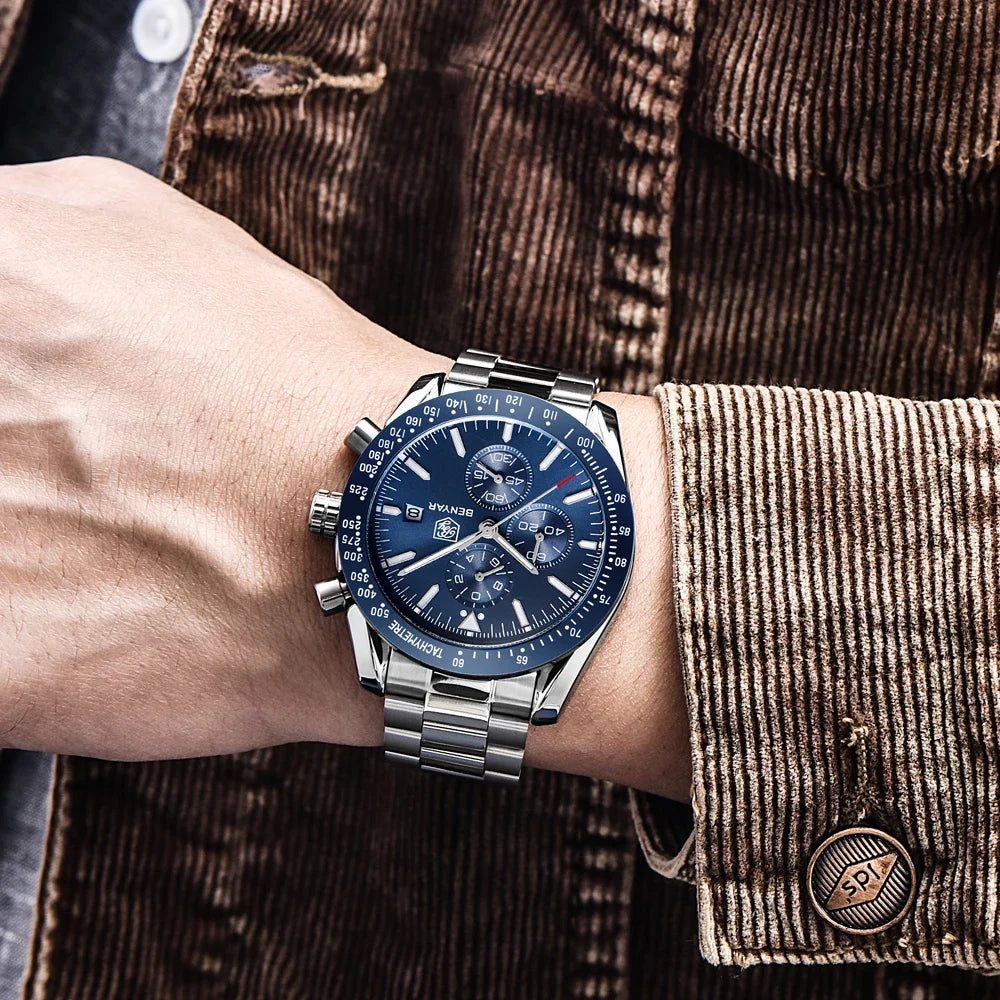 Reloj de hombre BENYAR, de marca superior de lujo, totalmente de acero, con movimiento de cuarzo para negocios, informal, impermeable, deportivo, Relogio Masculino