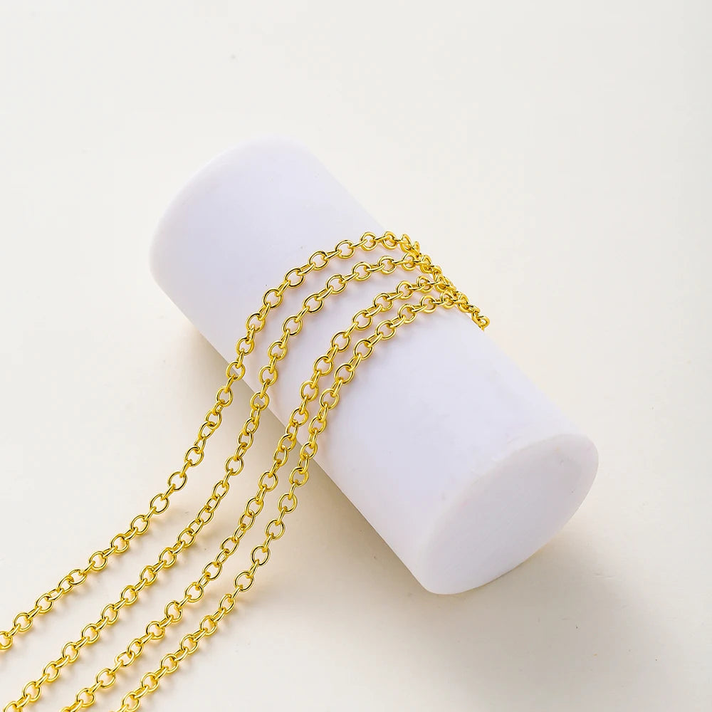 1 metro/lote de cadenas de eslabones redondos de metal chapado en oro de 14K y 18K para hacer joyas, accesorios de joyería para manualidades