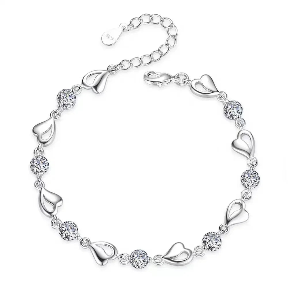 925 Sterling Silber Herzförmiges Armband für Damen Retro Koreanisch Vielseitig Blau Kristall Charm Armbänder Original Partyschmuck