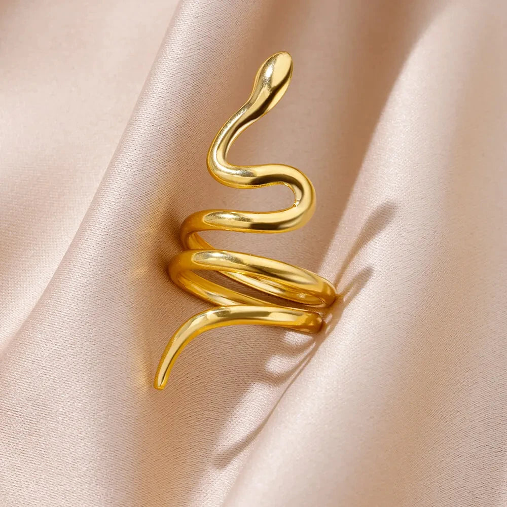 Edelstahl Schlangenringe für Damen Herren Vintage Goldfarben Offener Ring 2024 Trend Luxus Gothic Ästhetik Schmuck anillos mujer
