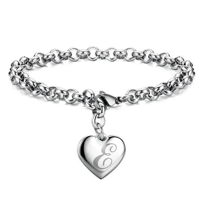 925 Sterling Silber Fein 26 Buchstaben Damen Herren Kette Armband Anhänger Herz Süß Hochzeit Persönlichkeit Schmuck Damen Geschenk Party 20cm