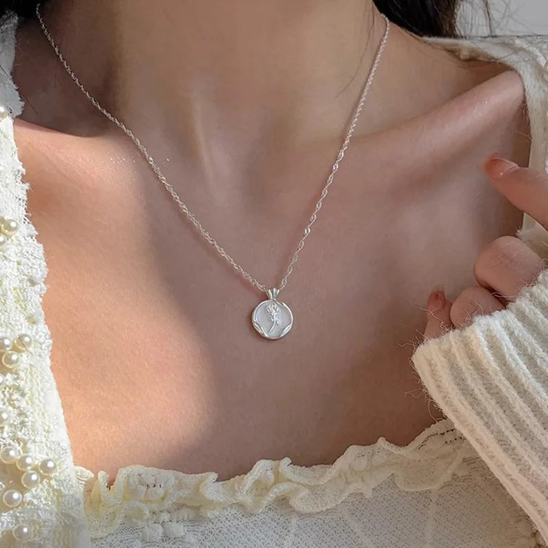 VENTFILLE Plata 925 Geometría Circular Rosa Collar Esmalte Goteo Coreano Joyería Delicada Regalo de Cumpleaños Venta al por Mayor