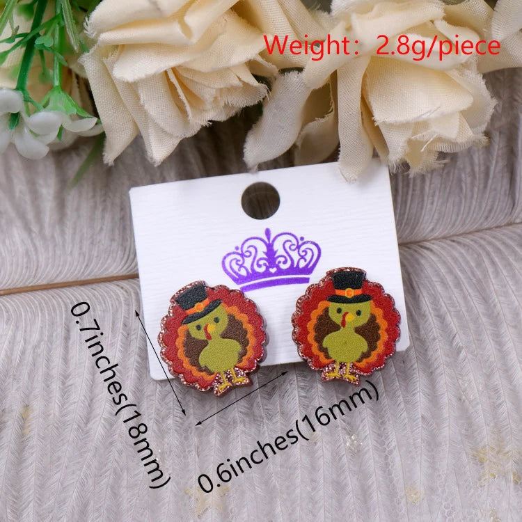 Custom Santa Hats Tree Mouse Head Turkey Glitter Acrylic Christmas Stud Earrings Stainless Steel Jewelry Wholesale